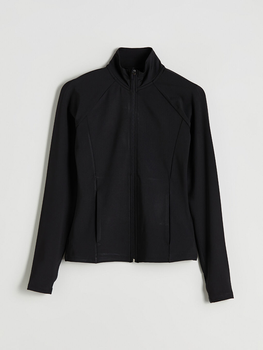 Siyah Dik Yaka Parmak Geçmeli Kadın Fermuarlı Sweatshirt-5