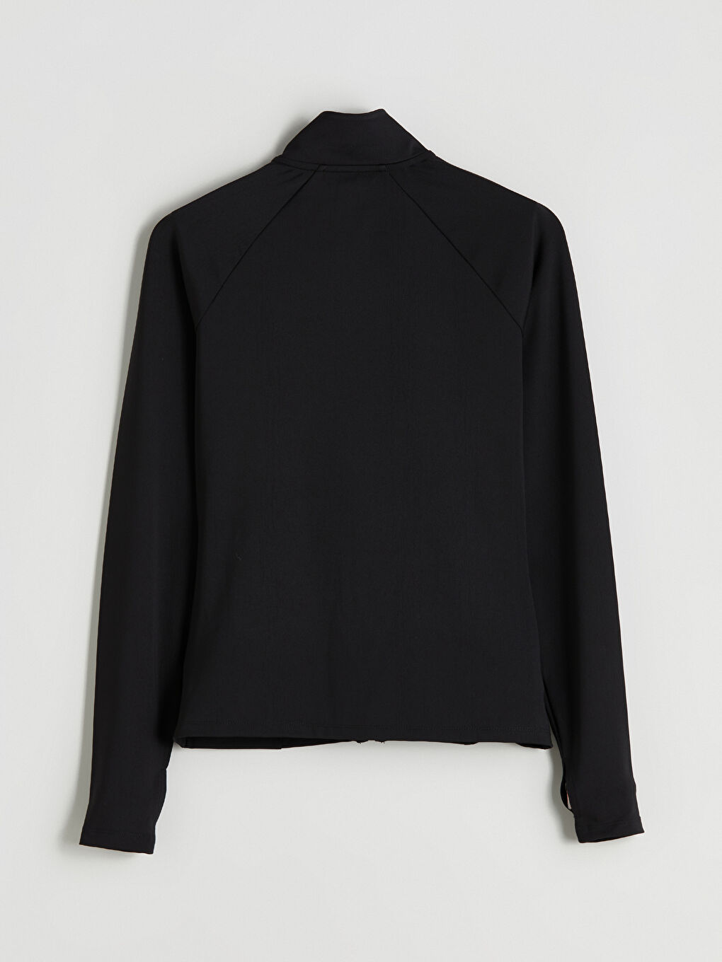 Siyah Dik Yaka Parmak Geçmeli Kadın Fermuarlı Sweatshirt-6