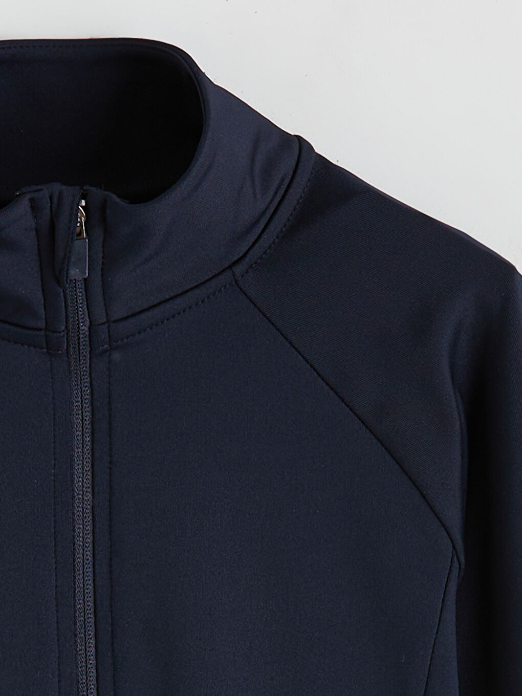 Lacivert Dik Yaka Parmak Geçmeli Kadın Fermuarlı Sweatshirt-5