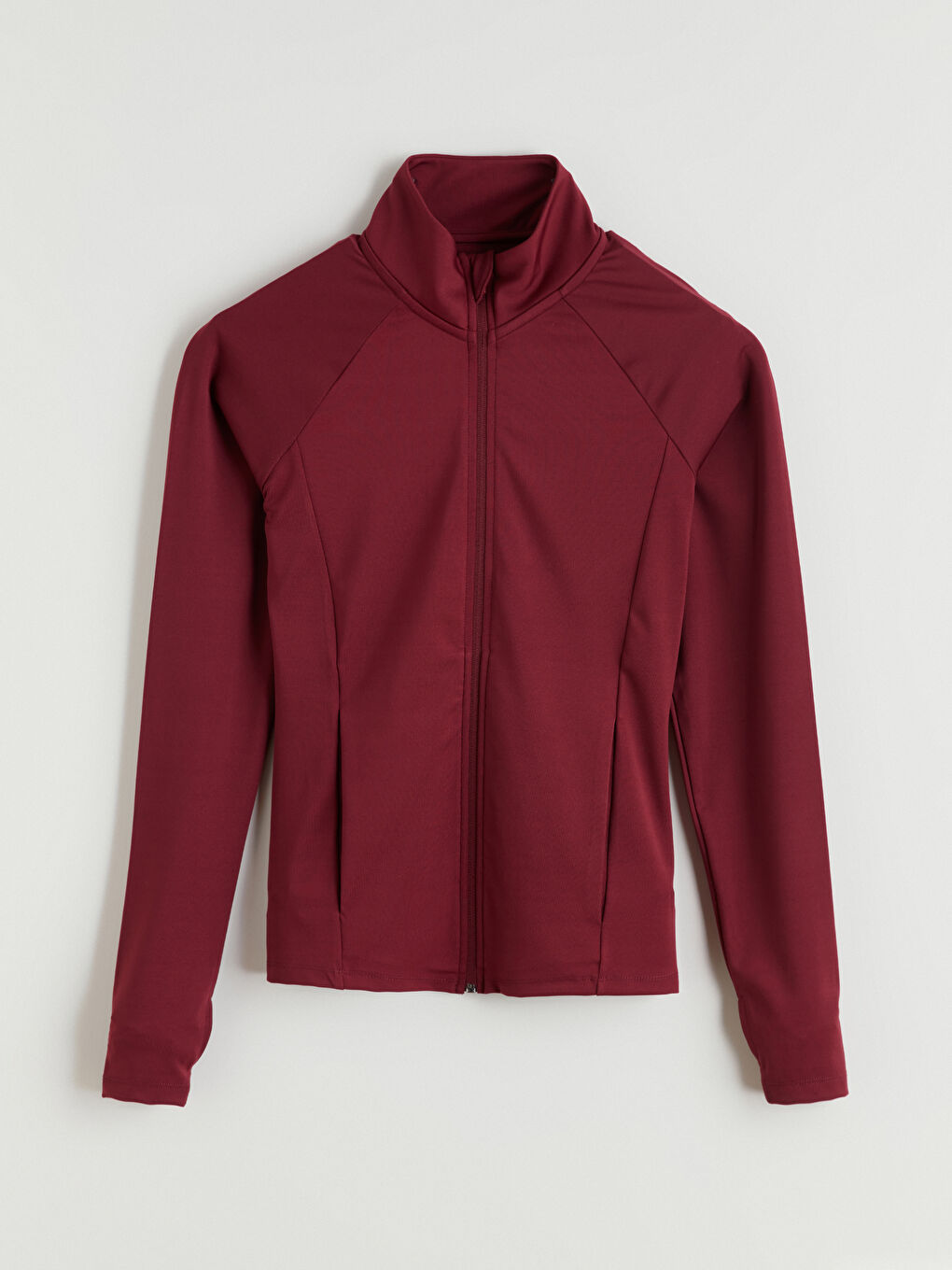 Mürdüm Dik Yaka Parmak Geçmeli Kadın Fermuarlı Sweatshirt-4