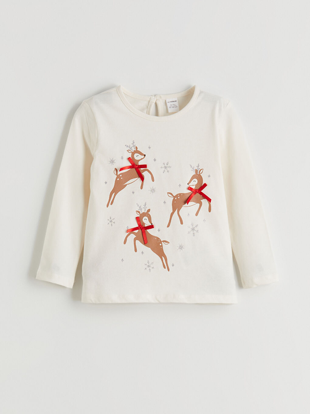 Ekru Bisiklet Yaka Yılbaşı Temalı Kız Çocuk Tişört