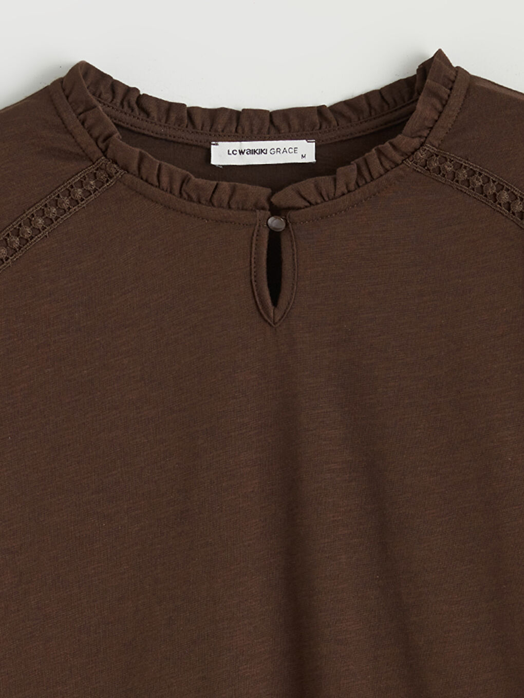 Kahverengi Fırfırlı Bisiklet Yaka Bluz-5