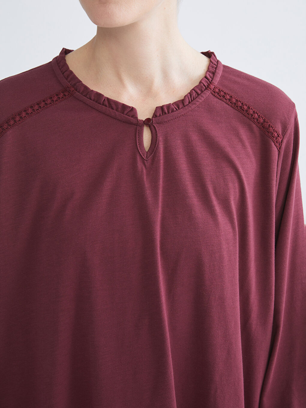 Bordo Fırfırlı Bisiklet Yaka Bluz-2