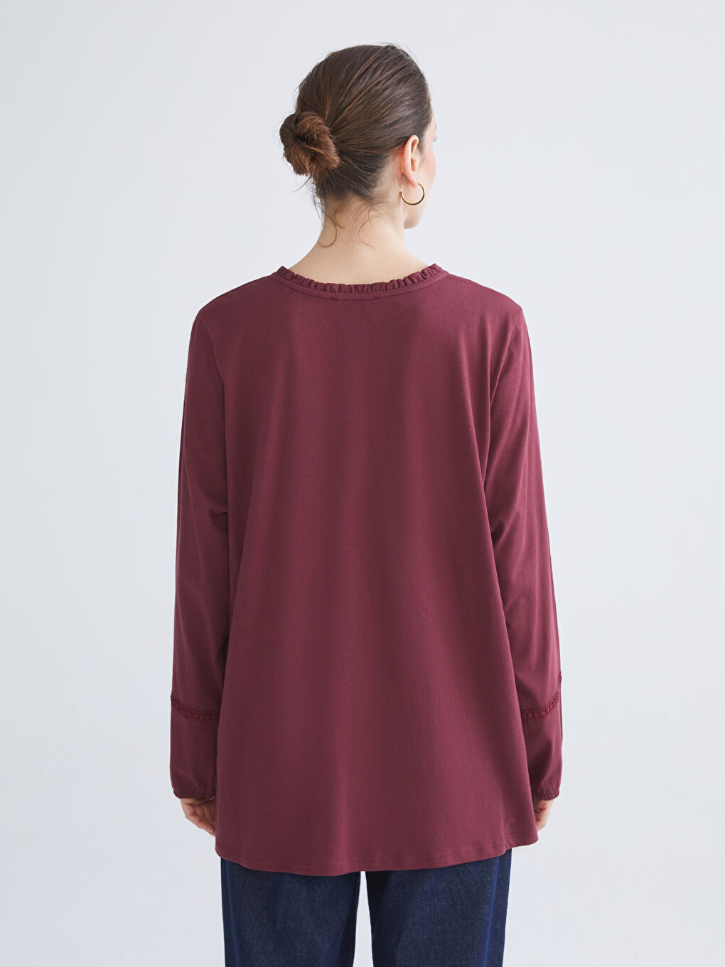 Bordo Fırfırlı Bisiklet Yaka Bluz-3