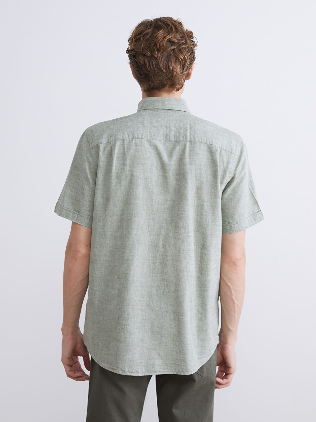 Haki Regular Fit Kısa Kollu Poplin Erkek Gömlek-3