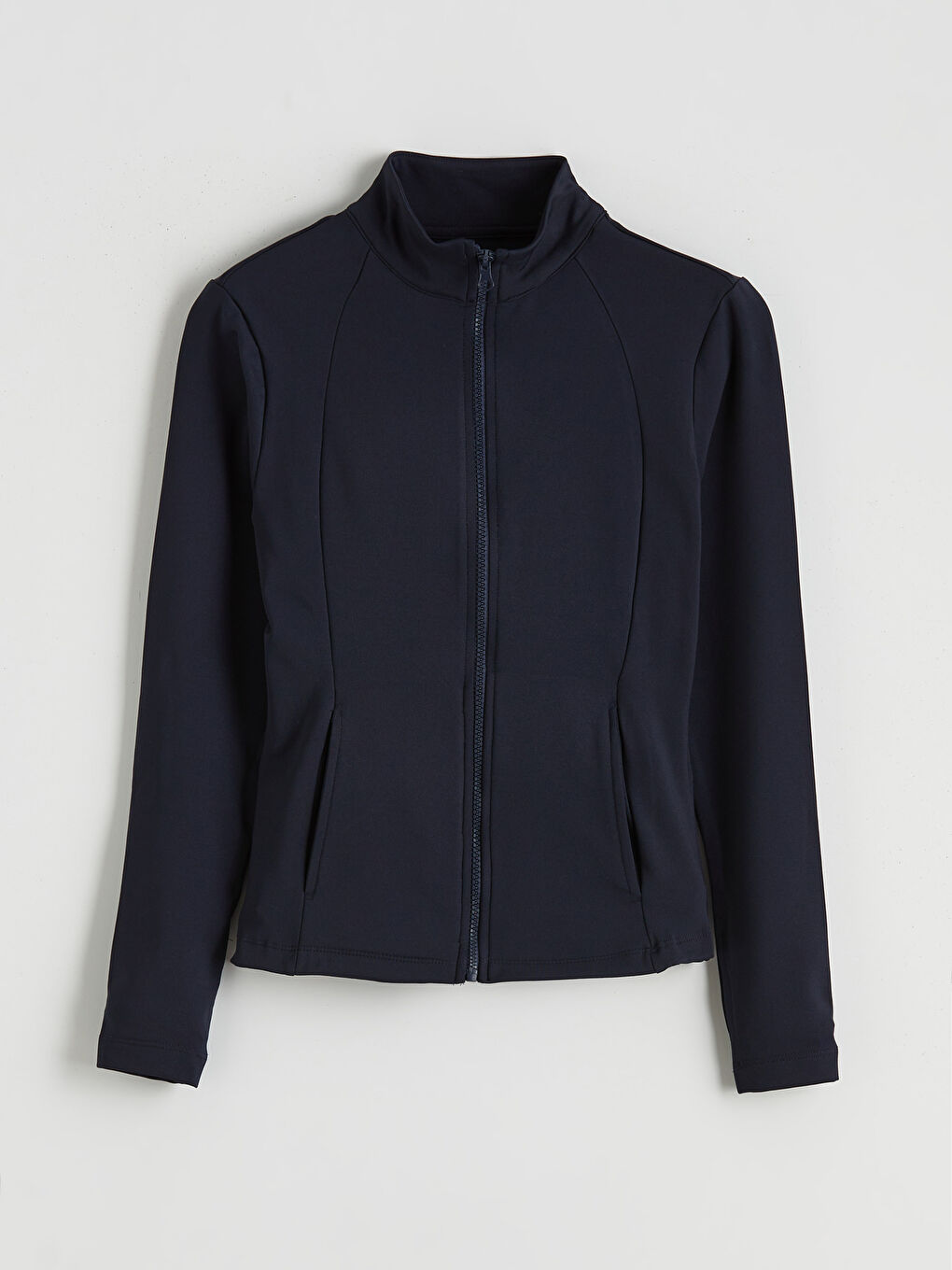 Lacivert Dik Yaka Parmak Geçmeli Kadın Fermuarlı Sweatshirt