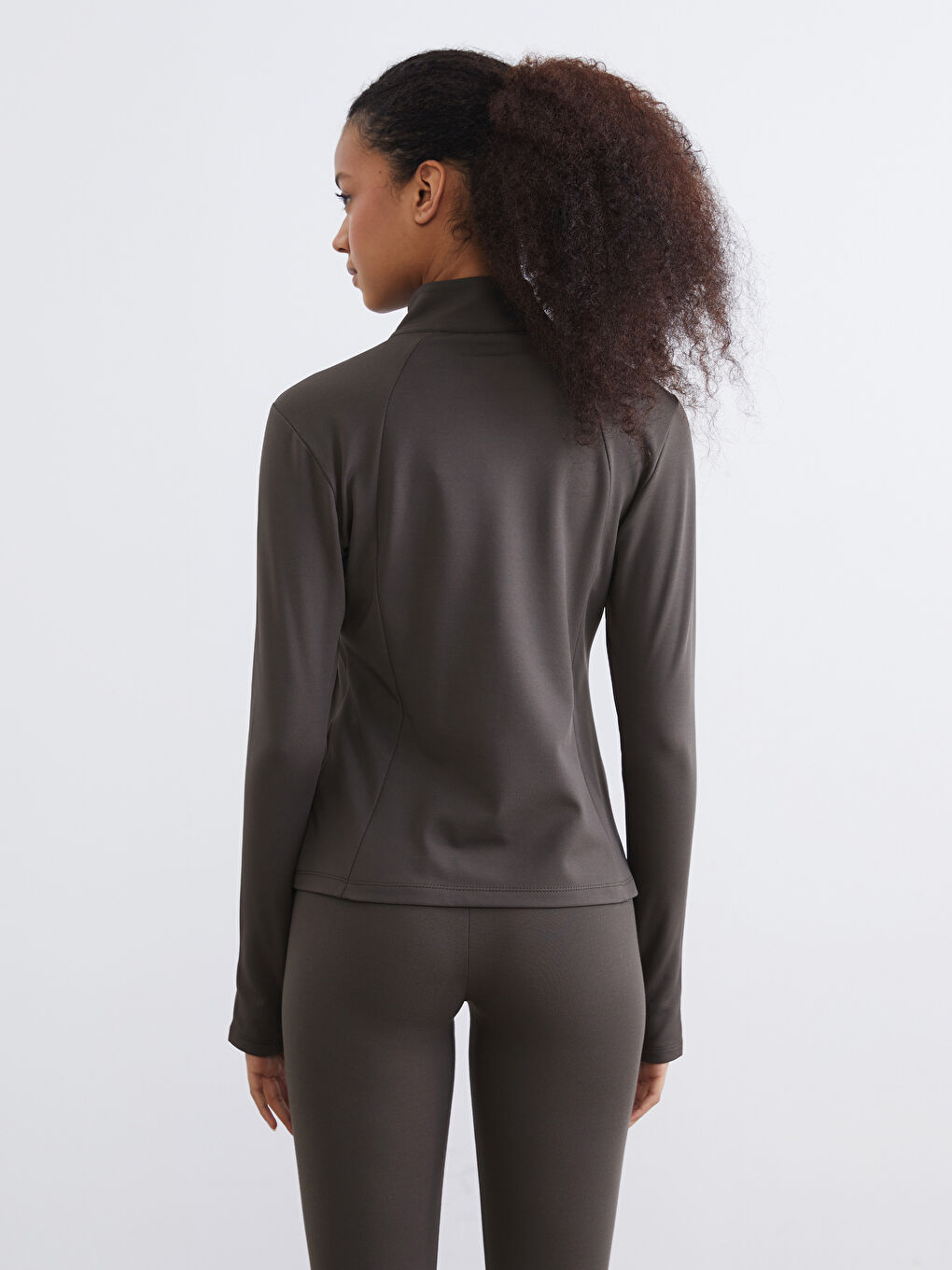 Funnel Neck Finger Hole Women's Zippered Sweatshirt-3