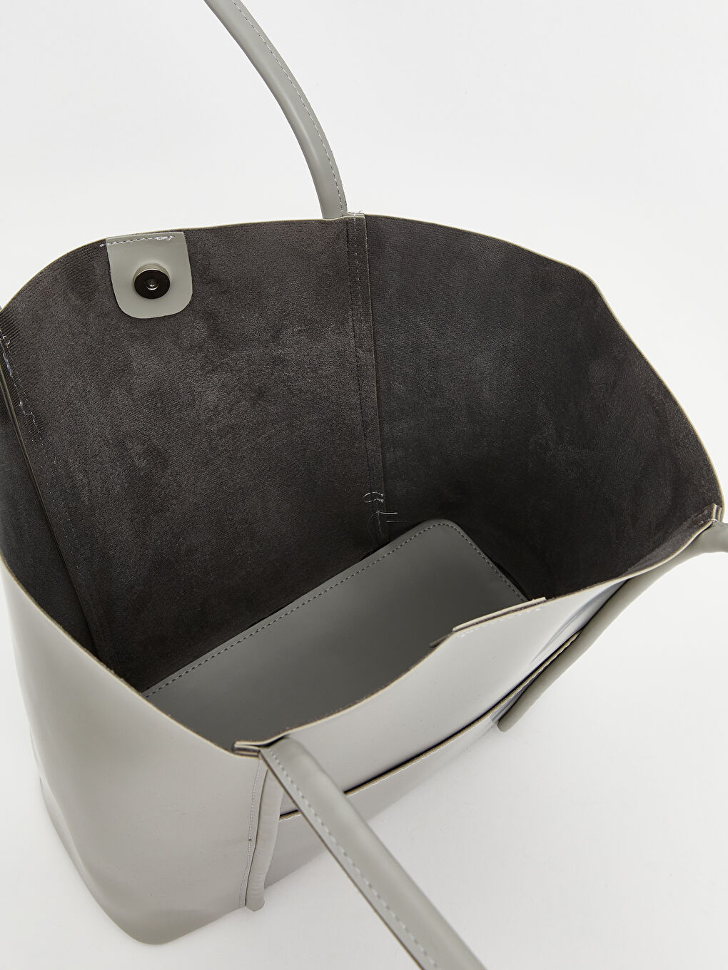 Gri Deri Görünümlü Kadın Kol Çantası-3