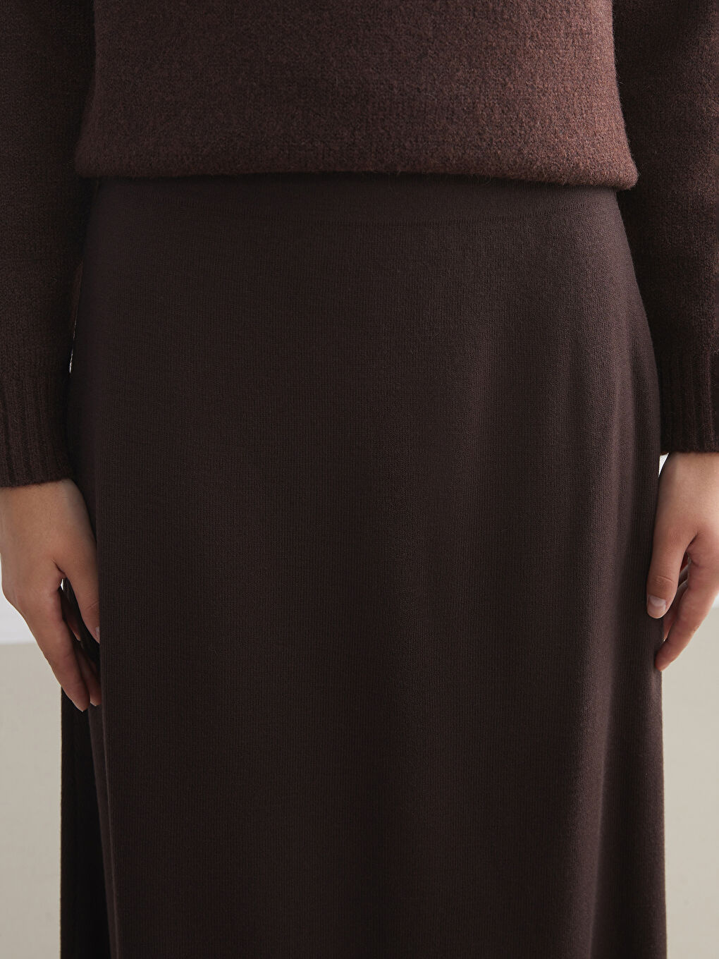 Kahverengi Beli Lastikli A Kesim Triko Etek-2