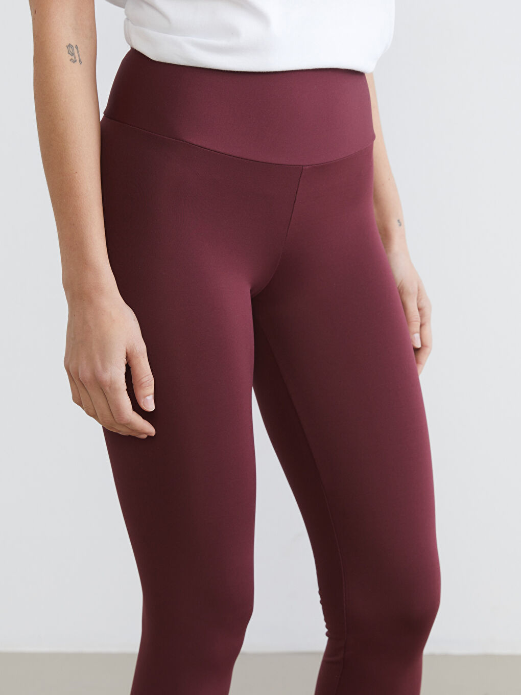 Bordo Yüksek Bel Toparlayıcı Kadın Spor Tayt-2