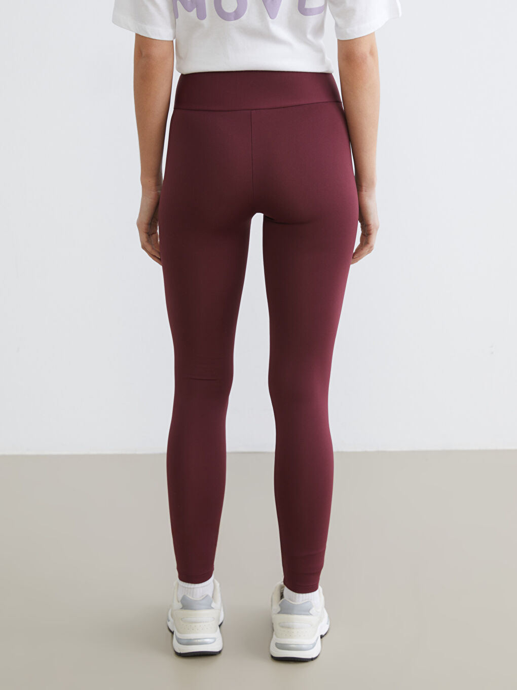 Bordo Yüksek Bel Toparlayıcı Kadın Spor Tayt-3