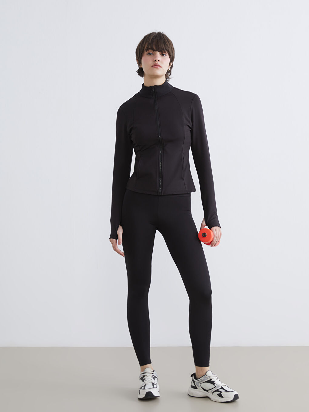 Siyah Yüksek Bel Toparlayıcı Kadın Spor Tayt-1