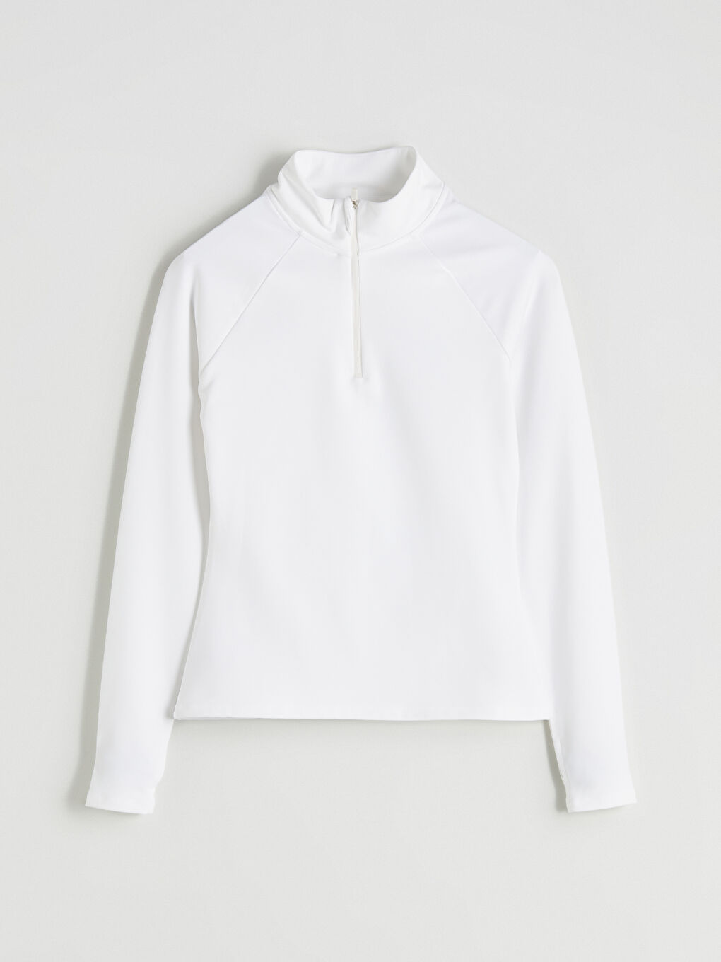 Beyaz Dik Yaka Parmak Geçmeli Kadın Spor Body-5