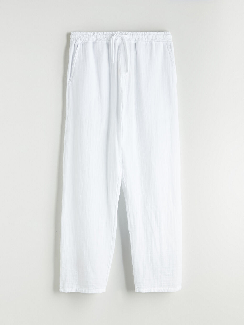 Beyaz Rahat Kalıp Erkek Pantolon-4