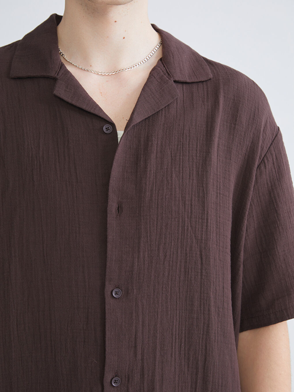 Bordo Rahat Kalıp Resort Yaka Kısa Kollu Müslin Erkek Gömlek-2