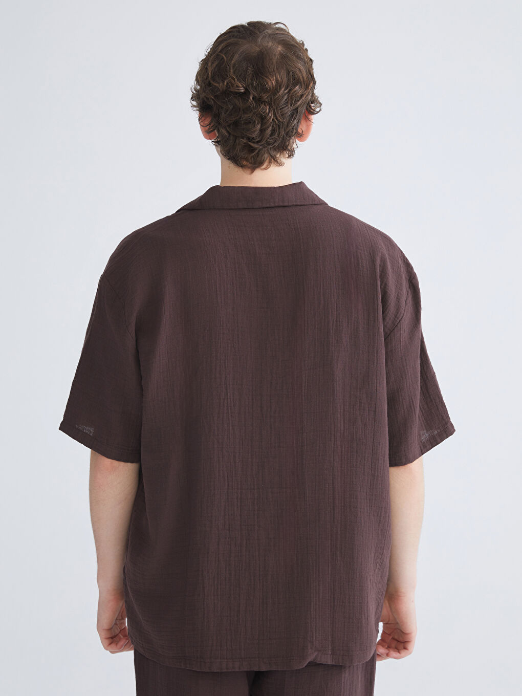 Bordo Rahat Kalıp Resort Yaka Kısa Kollu Müslin Erkek Gömlek-3