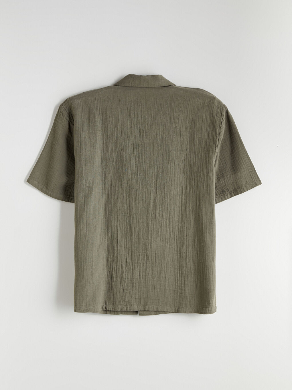 Relaxed Fit Resort Neck Short Sleeve Muslin Men's Shirt-5