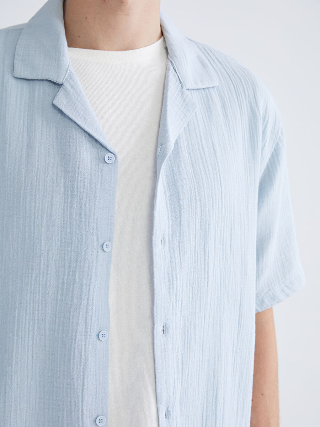 Mavi Rahat Kalıp Resort Yaka Kısa Kollu Müslin Erkek Gömlek-2