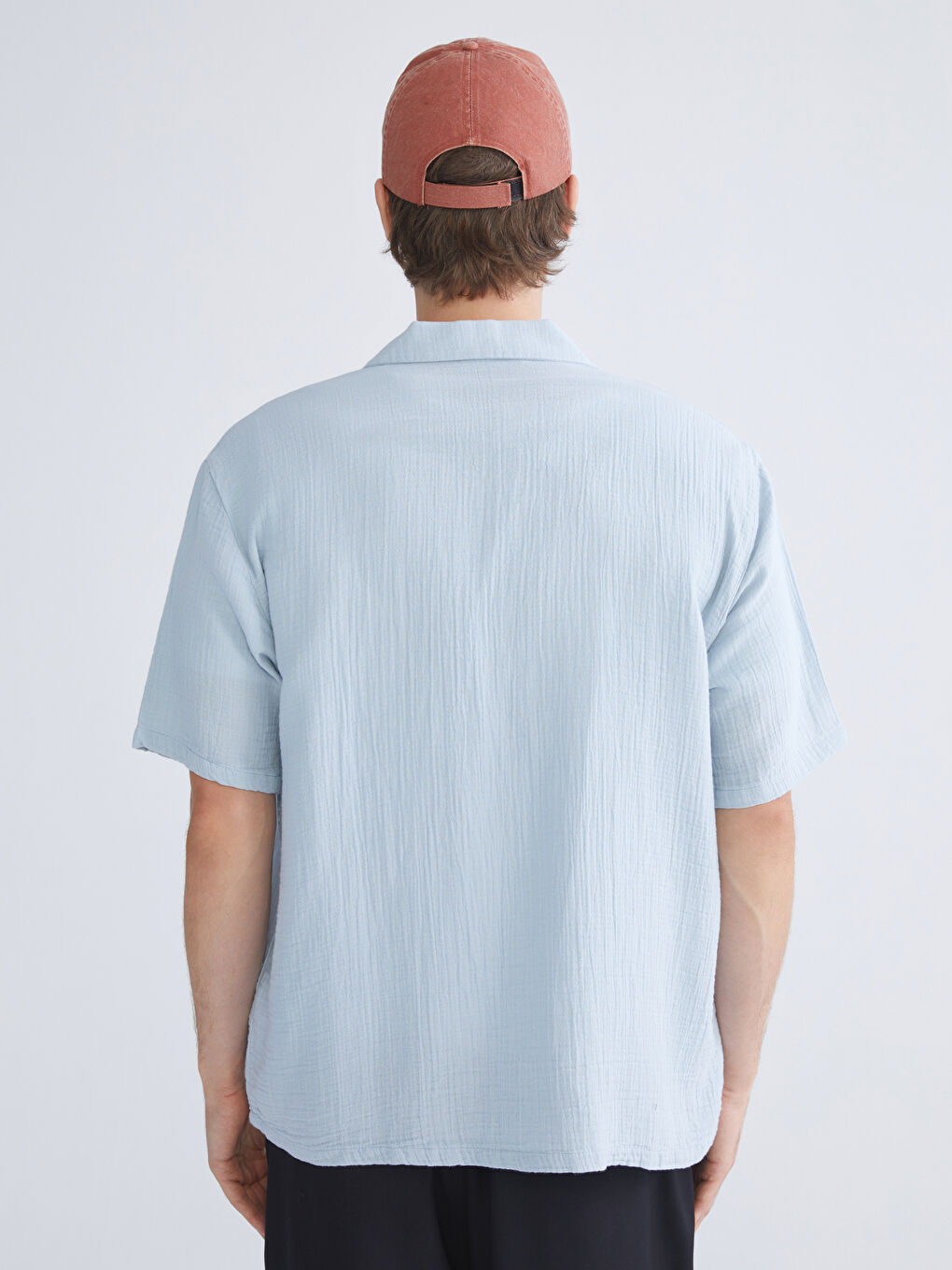 Mavi Rahat Kalıp Resort Yaka Kısa Kollu Müslin Erkek Gömlek-3
