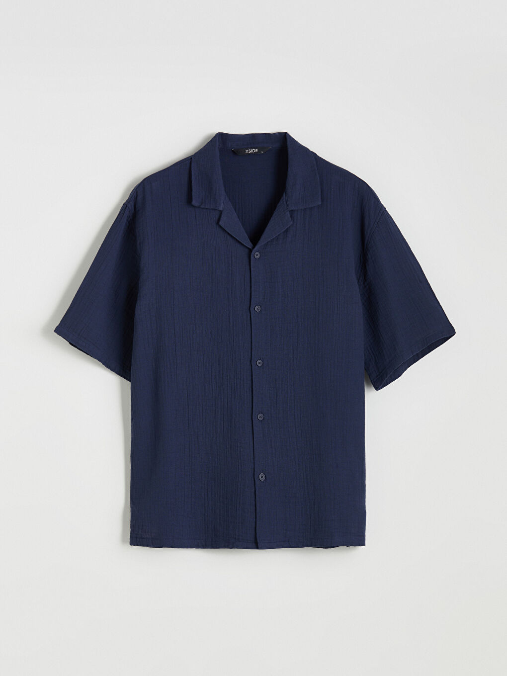 Lacivert Rahat Kalıp Resort Yaka Kısa Kollu Müslin Erkek Gömlek-4