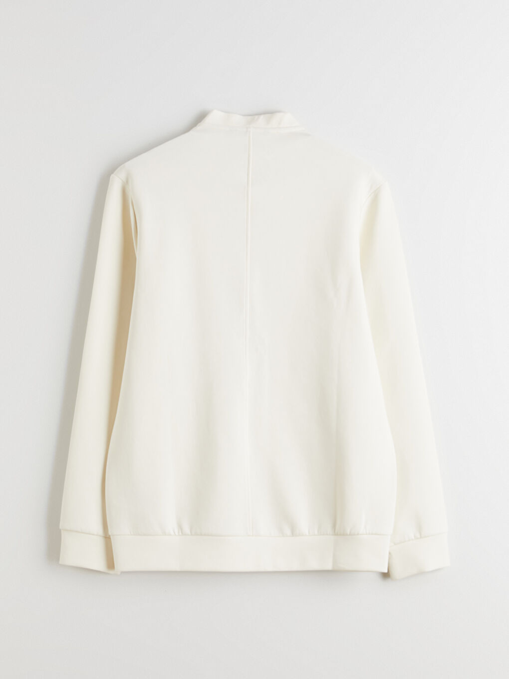 Ekru Standart Kalıp Kolej Yaka Erkek Fermuarlı Sweatshirt-5