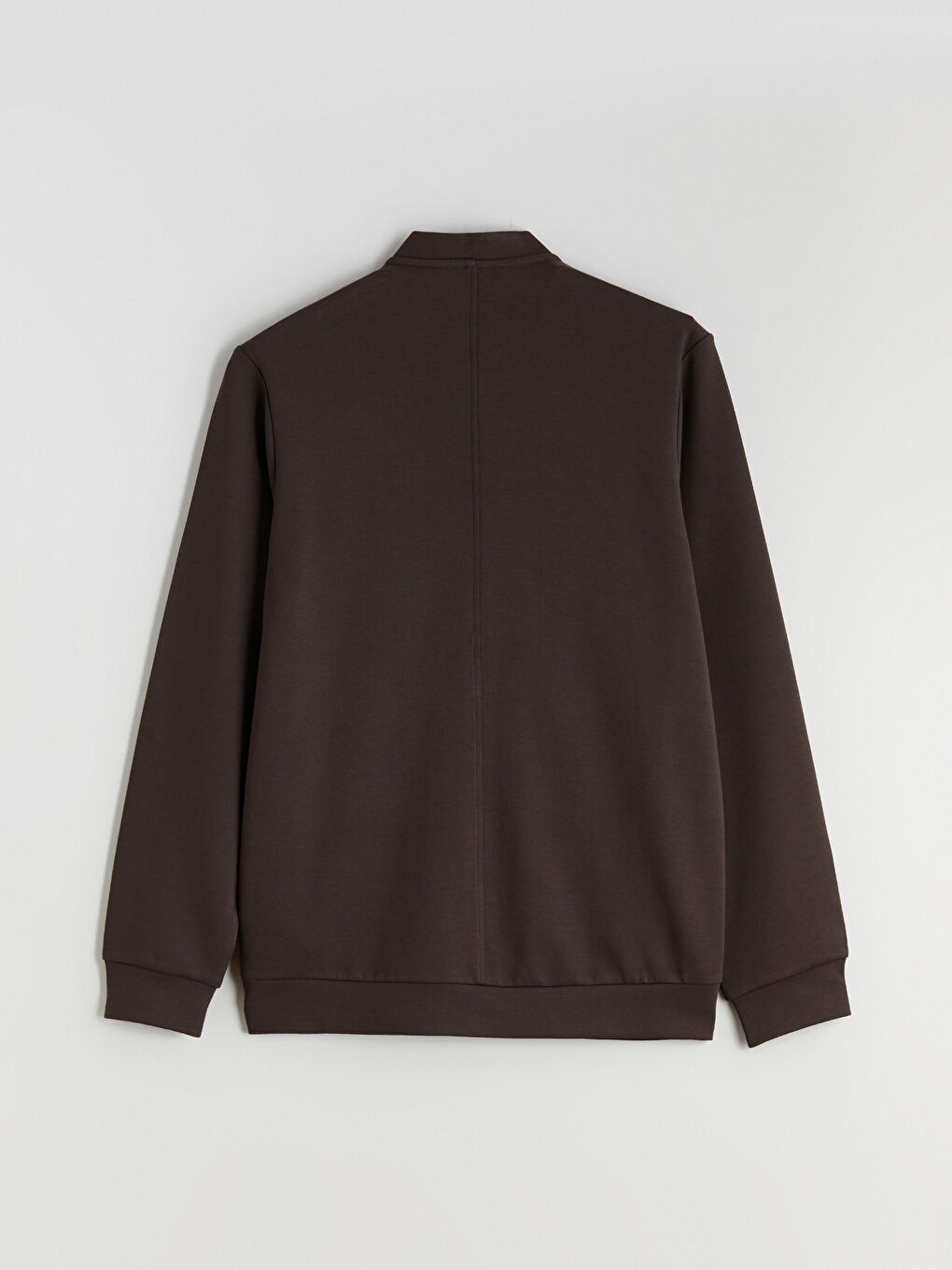 Kahverengi Standart Kalıp Kolej Yaka Erkek Fermuarlı Sweatshirt-5