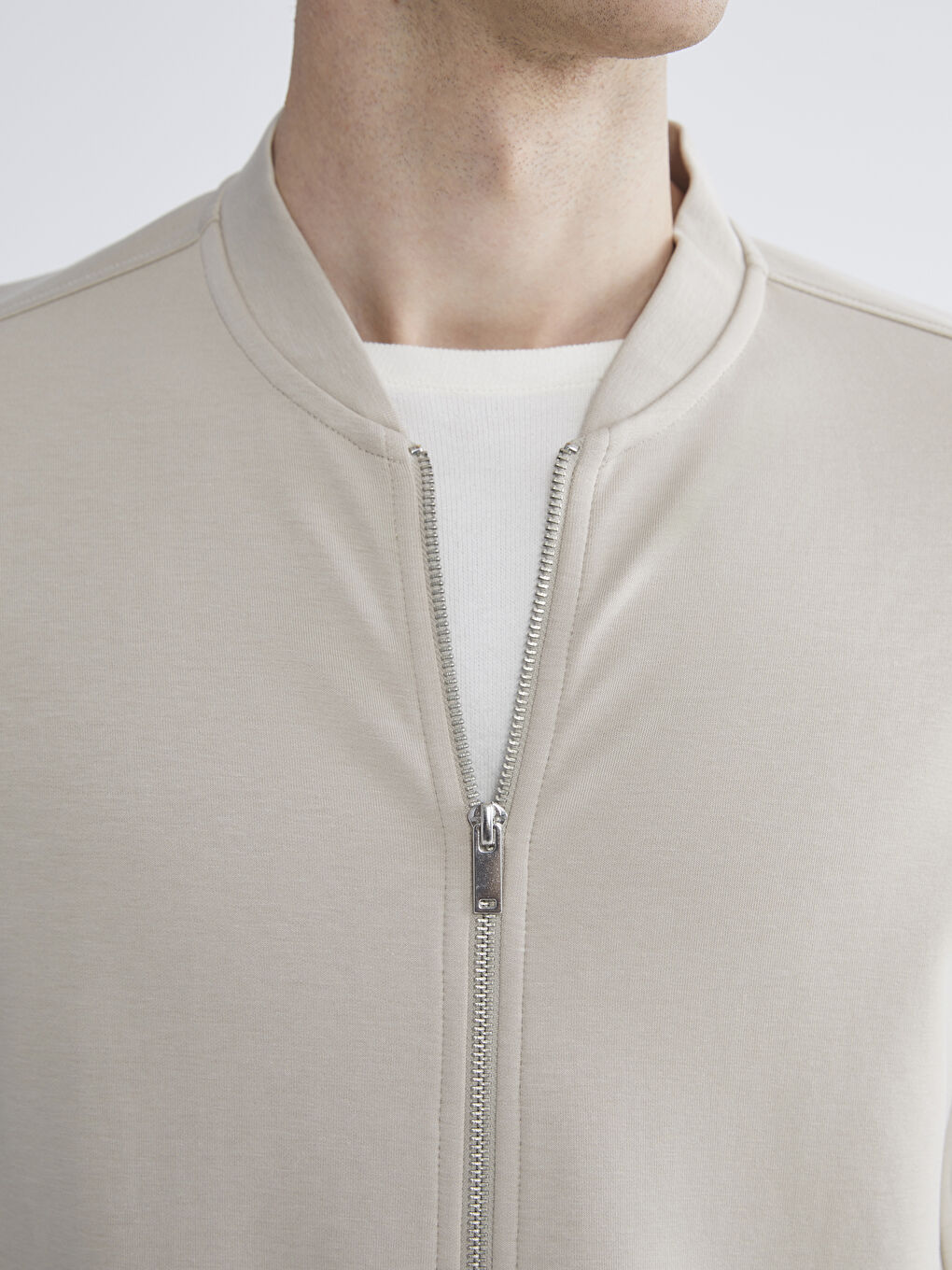 Gri Standart Kalıp Kolej Yaka Erkek Fermuarlı Sweatshirt-2