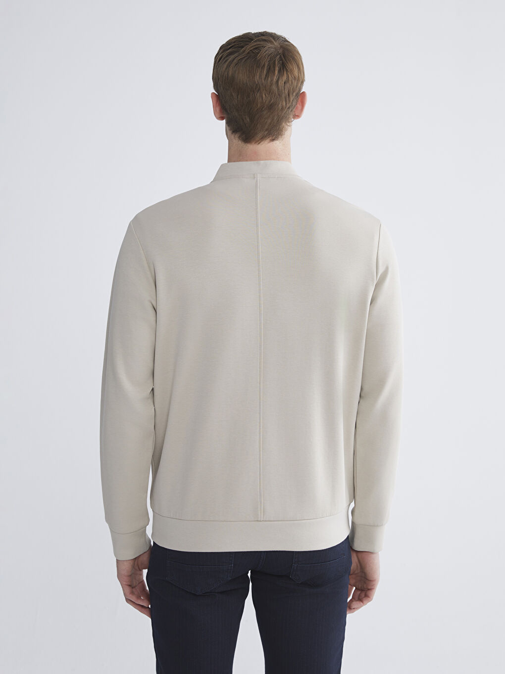 Gri Standart Kalıp Kolej Yaka Erkek Fermuarlı Sweatshirt-3