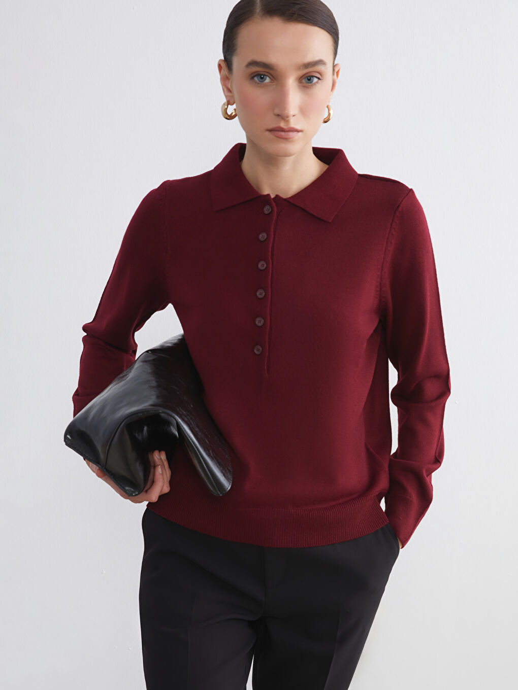 әйелдерге арналған поло жағалы трикотаж жемпір