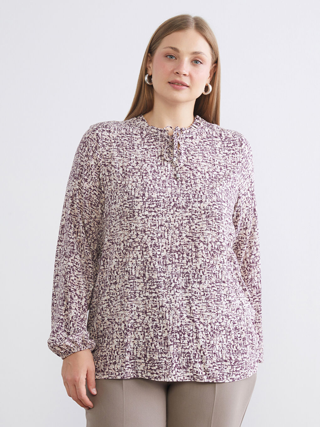 Tie Neck Patterned Blouse-1