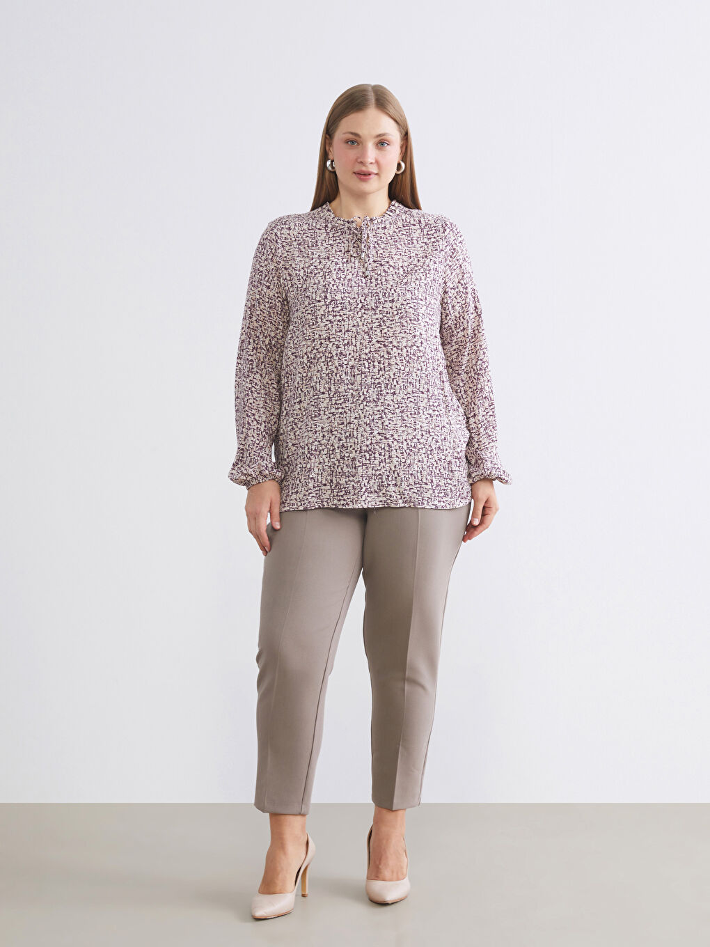 Tie Neck Patterned Blouse-5