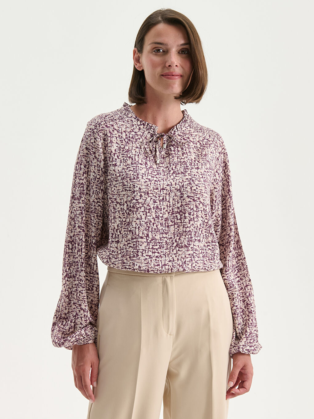 Tie Neck Patterned Blouse