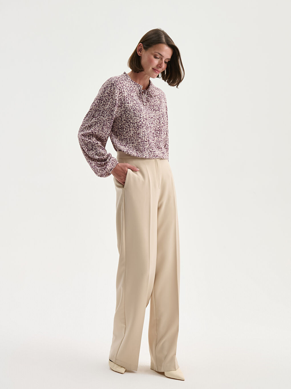 Tie Neck Patterned Blouse-2