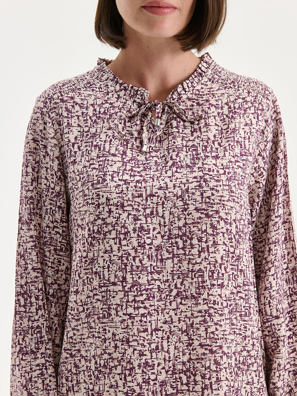 Tie Neck Patterned Blouse-3