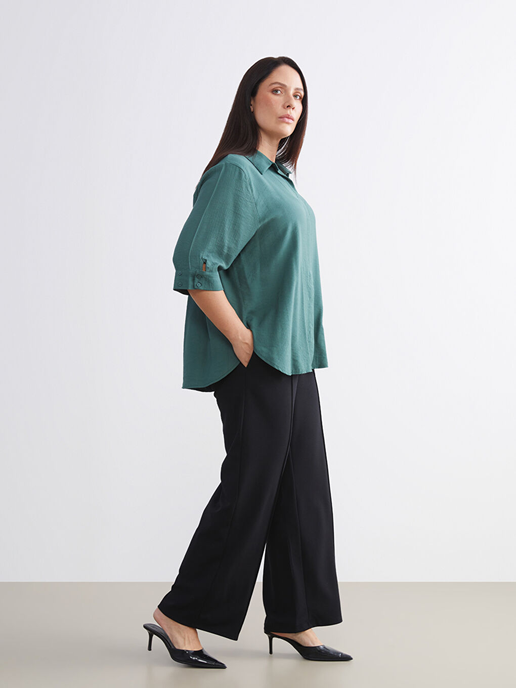 Plus Size Shirt Collar Textured Oversize Blouse-9