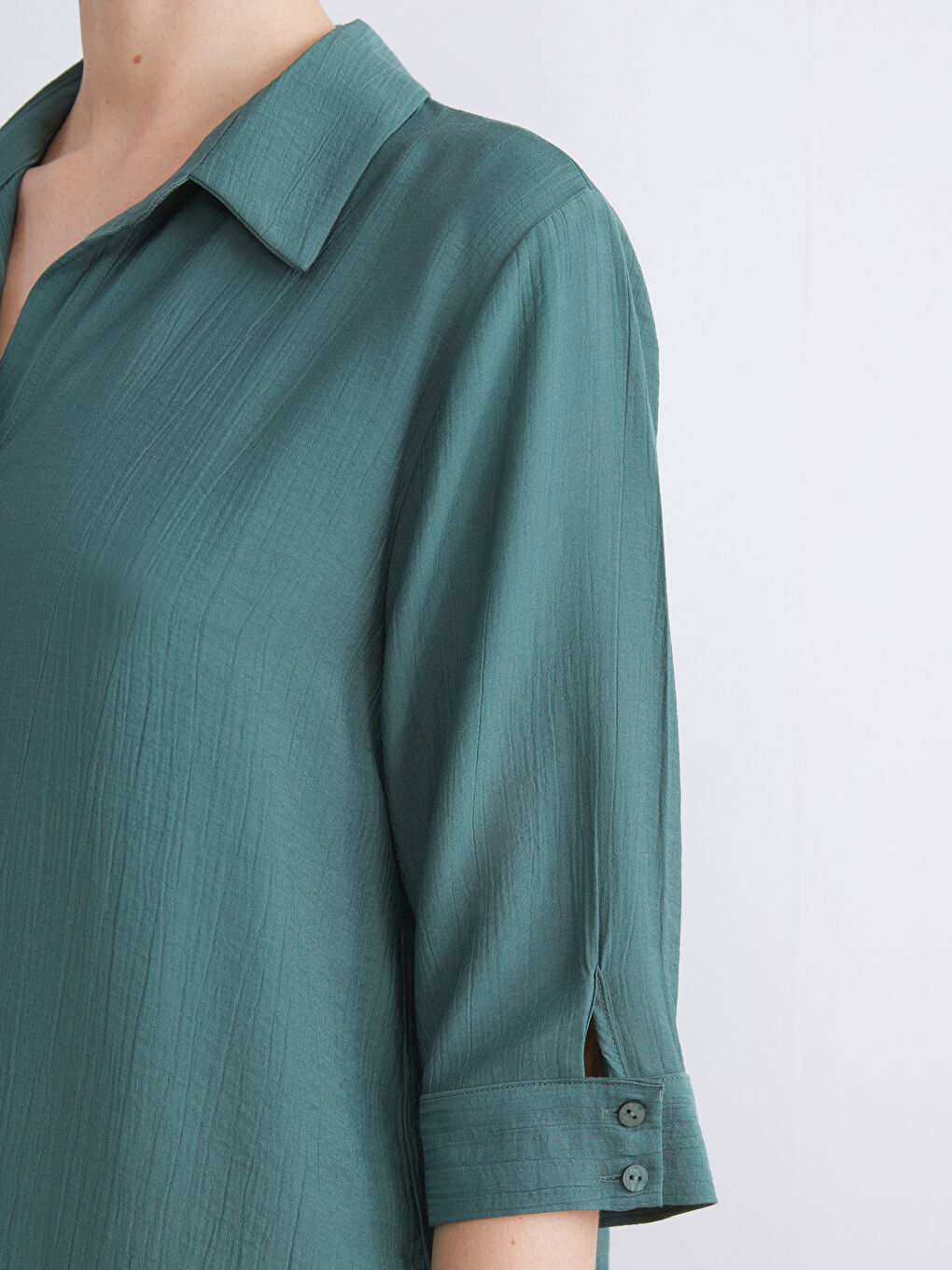 Plus Size Shirt Collar Textured Oversize Blouse-6