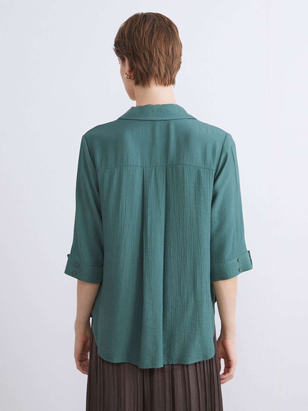 Plus Size Shirt Collar Textured Oversize Blouse-8