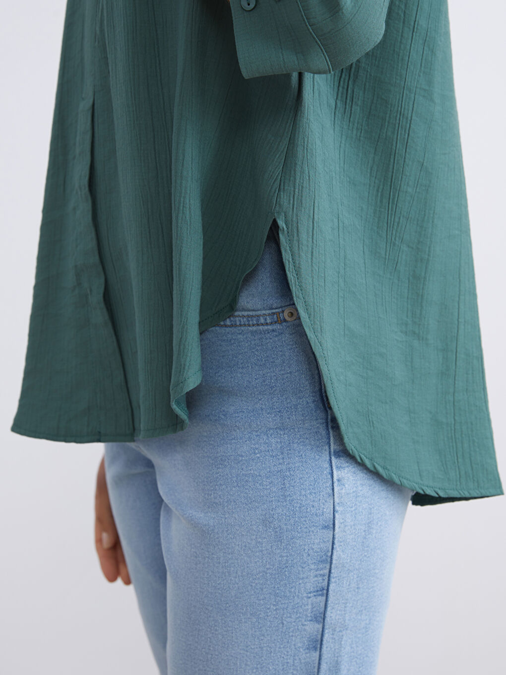 Plus Size Shirt Collar Textured Oversize Blouse-5