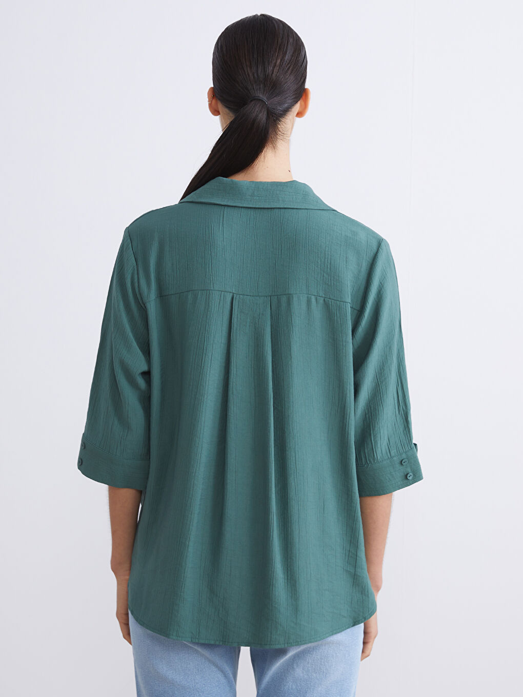 Plus Size Shirt Collar Textured Oversize Blouse-7