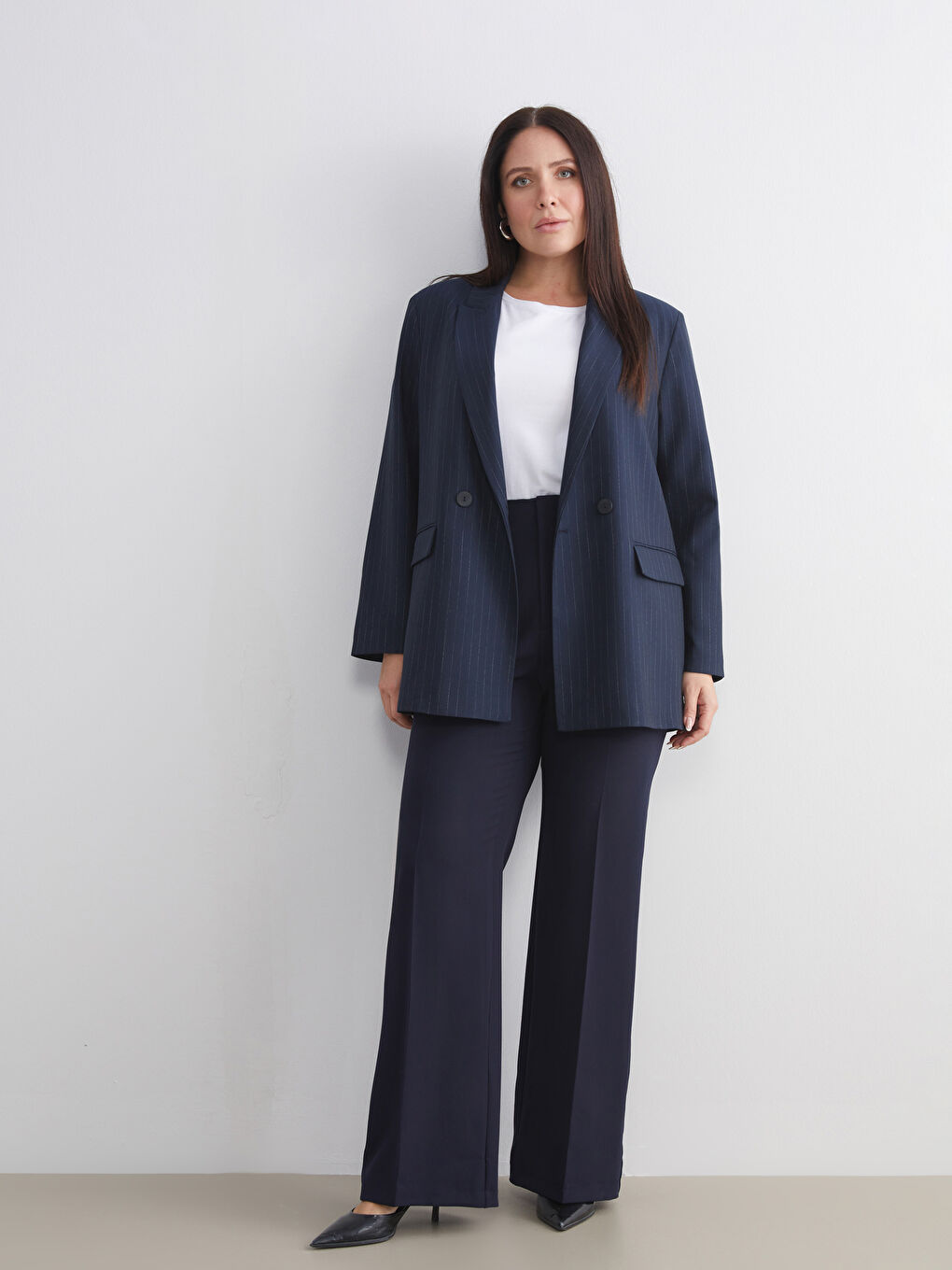 Lacivert Dar Fit İspanyol Paça Kadın Pantolon-1