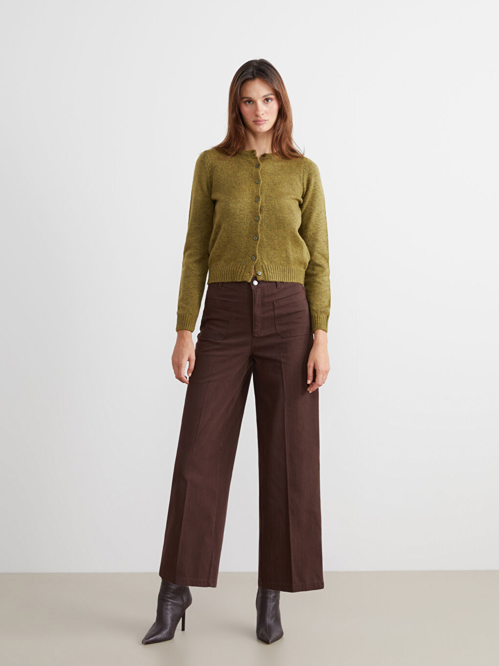 Kahverengi Wideleg Kadın Jean Pantolon