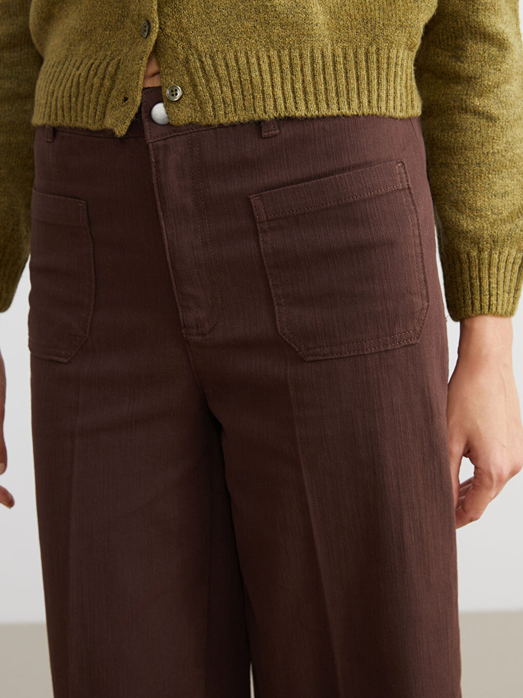 Kahverengi Wideleg Kadın Jean Pantolon-2