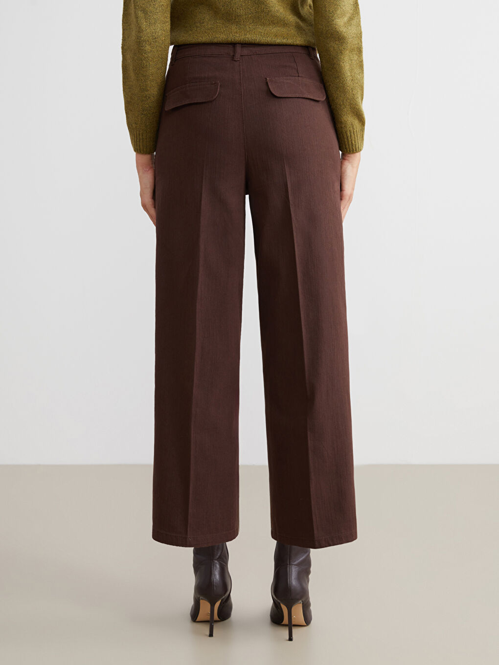 Kahverengi Wideleg Kadın Jean Pantolon-3