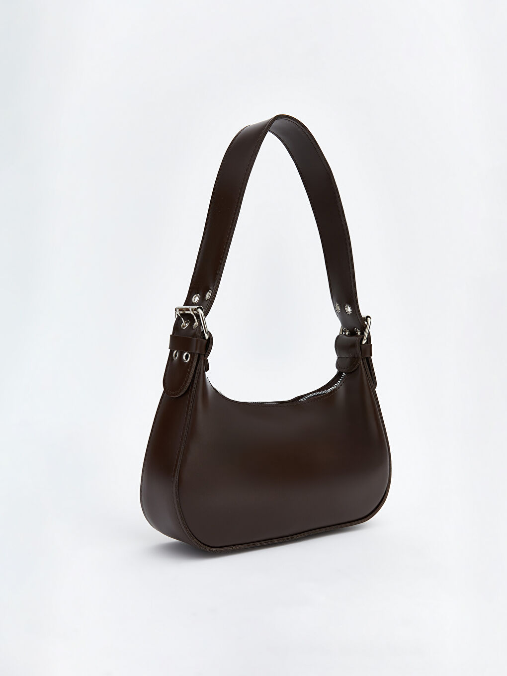 Kahverengi Deri Görünümlü Kadın Baget Çanta-1