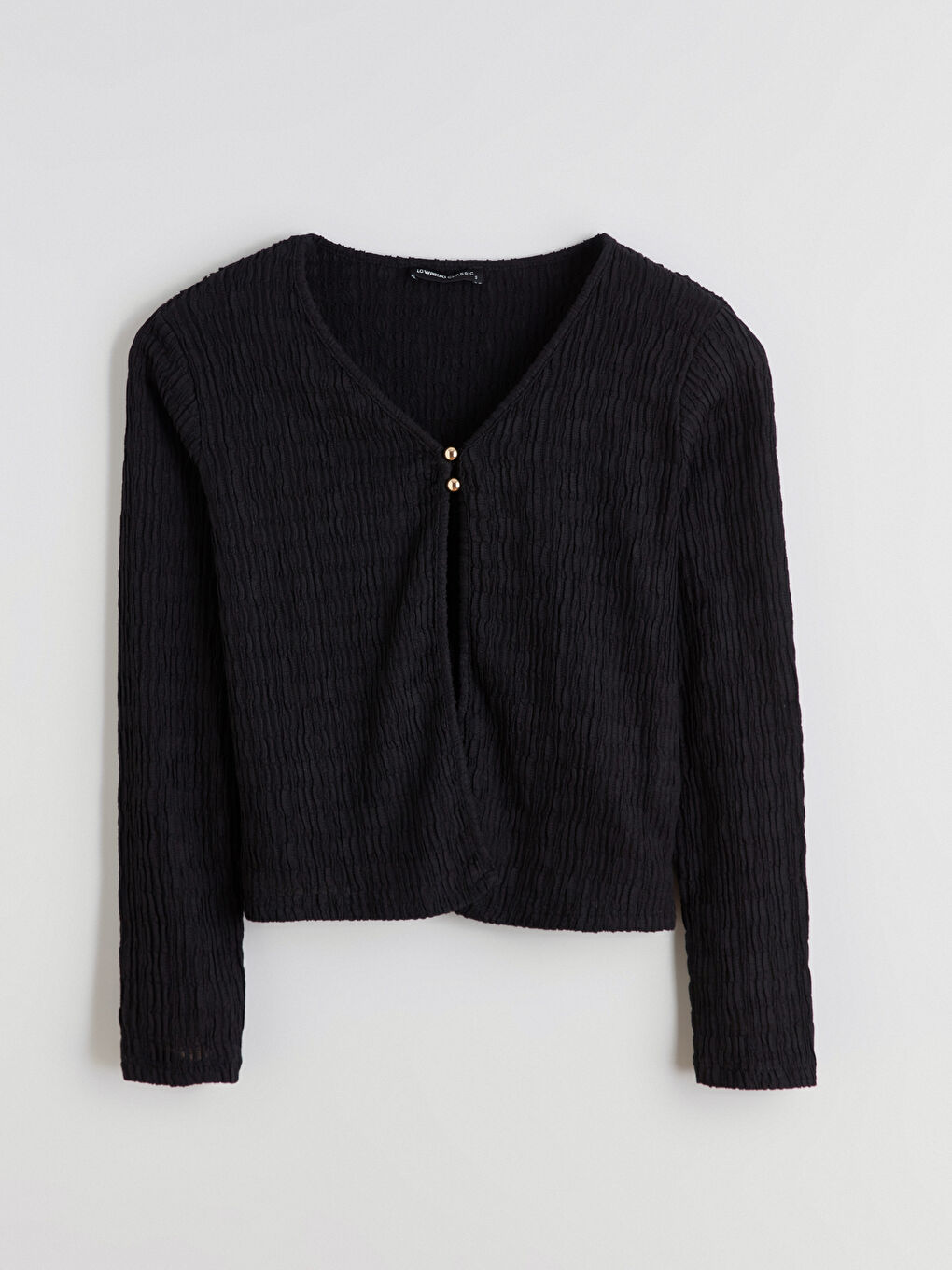 Siyah V Yaka Dokulu Kadın Hırka-4