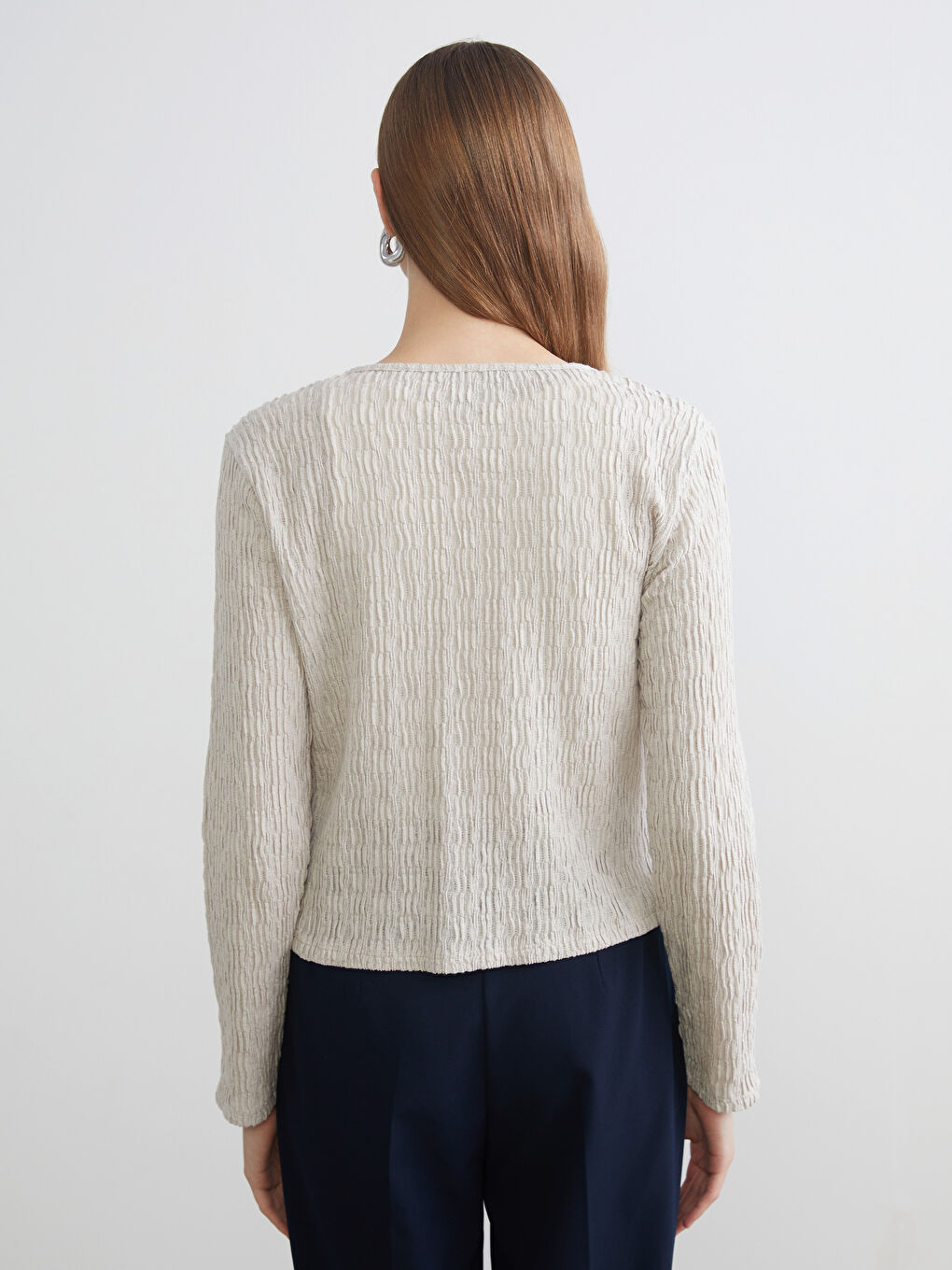 Gri V Yaka Dokulu Kadın Hırka-3