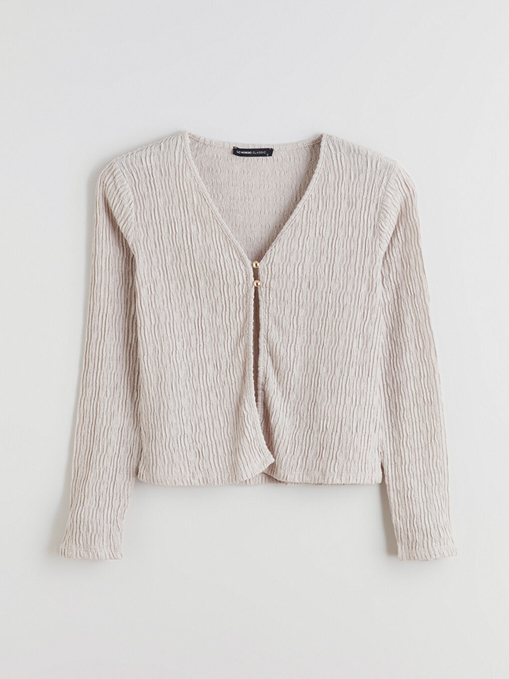 Gri V Yaka Dokulu Kadın Hırka-4