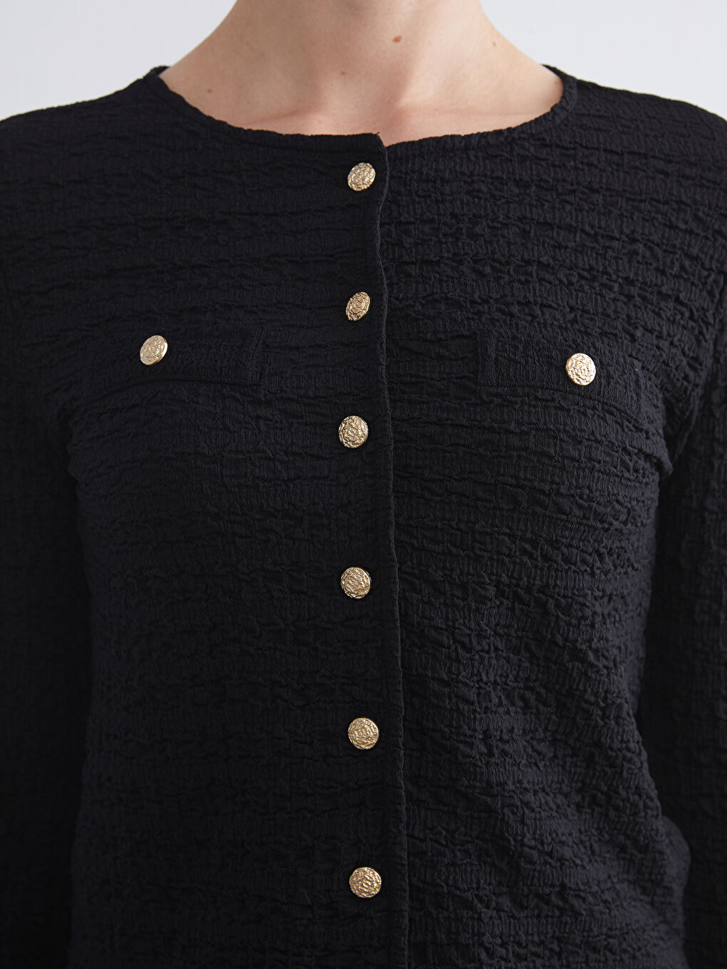 Siyah Bisiklet Yaka Dokulu Kadın Hırka-2