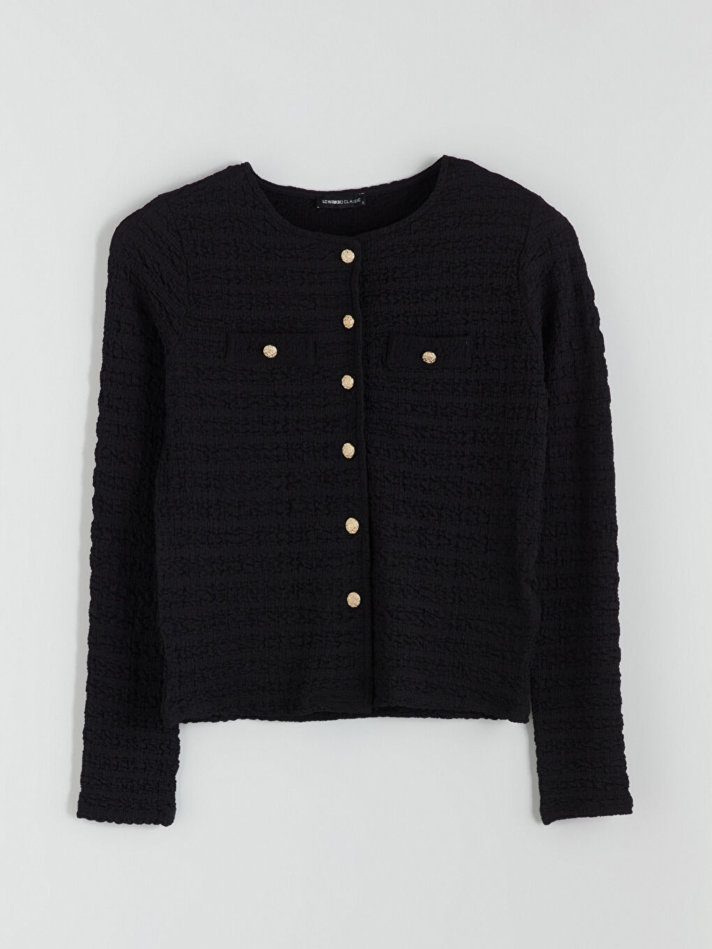 Siyah Bisiklet Yaka Dokulu Kadın Hırka-4