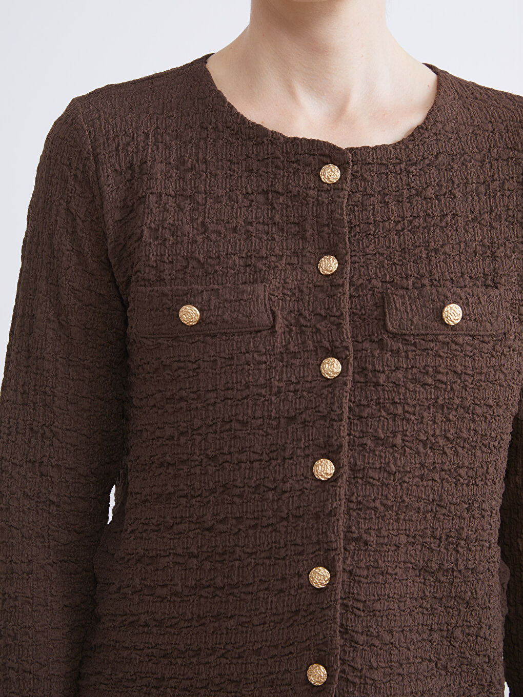 Kahverengi Bisiklet Yaka Dokulu Kadın Hırka-2